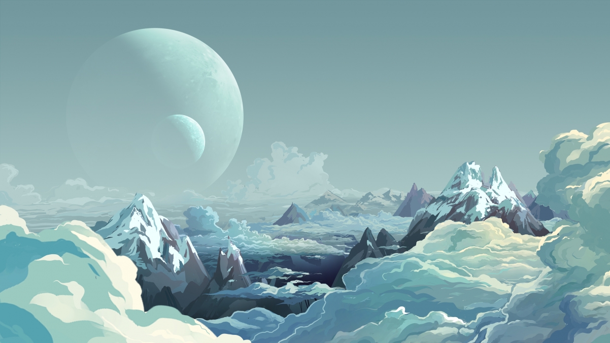Highlands, the moon, clouds and mountains are beautiful and dynamic