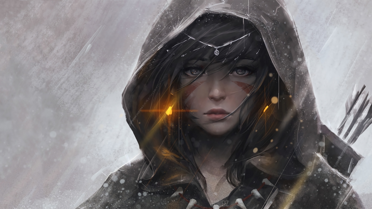 Hooded princess mononoke beautiful illustration