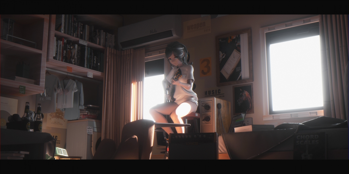 The girl who plays the guitar alone in the room