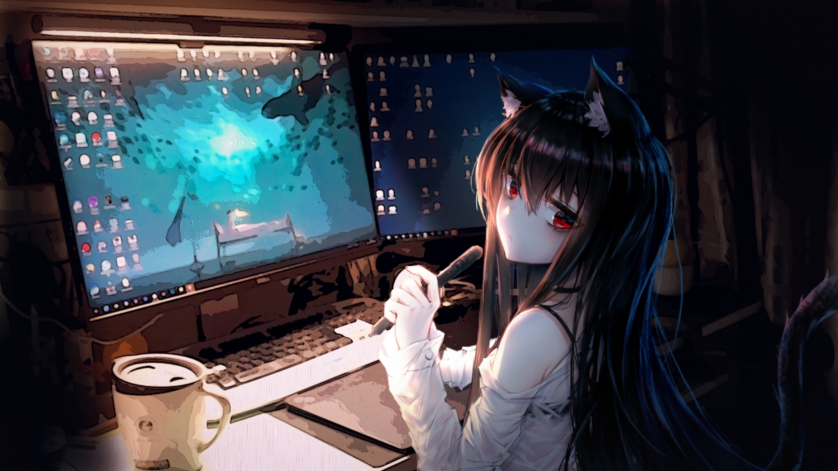 Two-dimensional beautiful girl with red eyes
