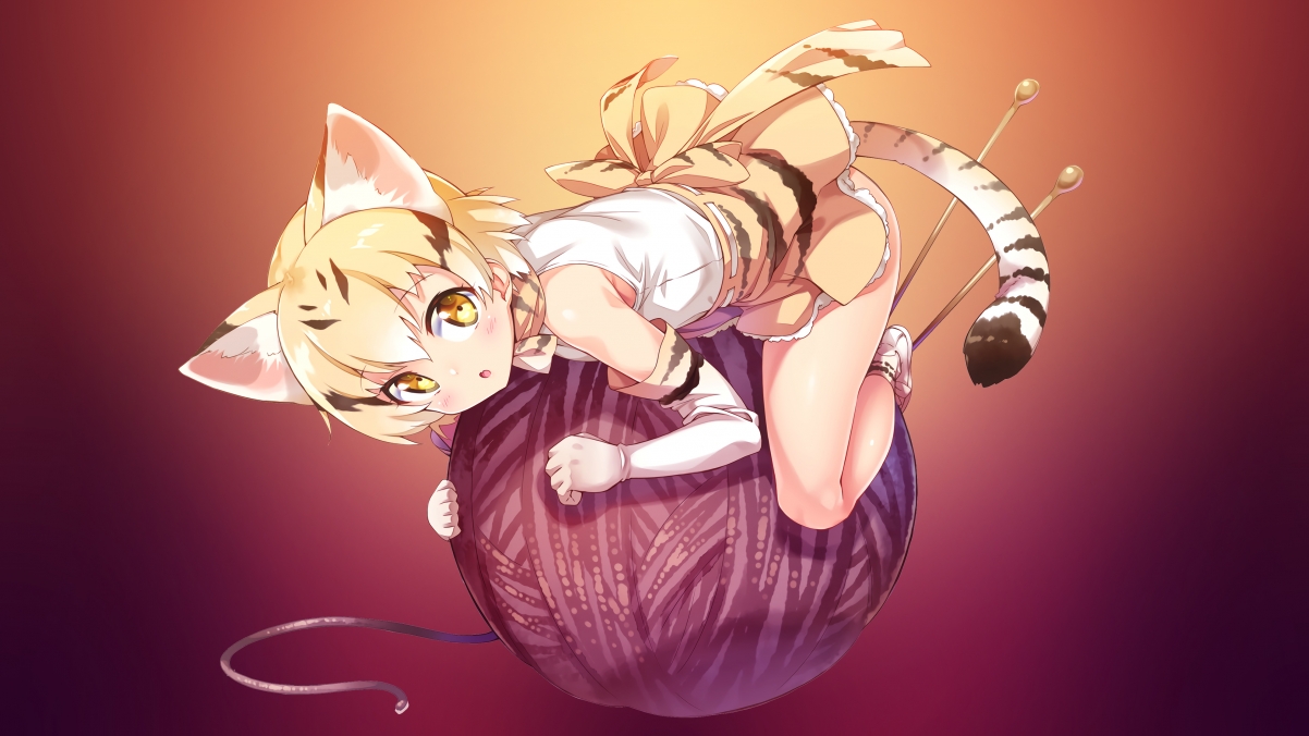 Cute anime girl with ears tail