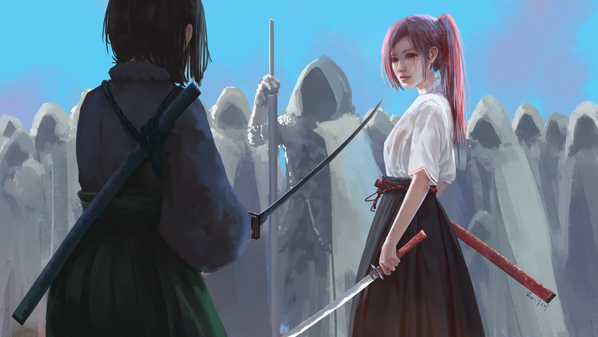 Showdown girls redhead cape samurai