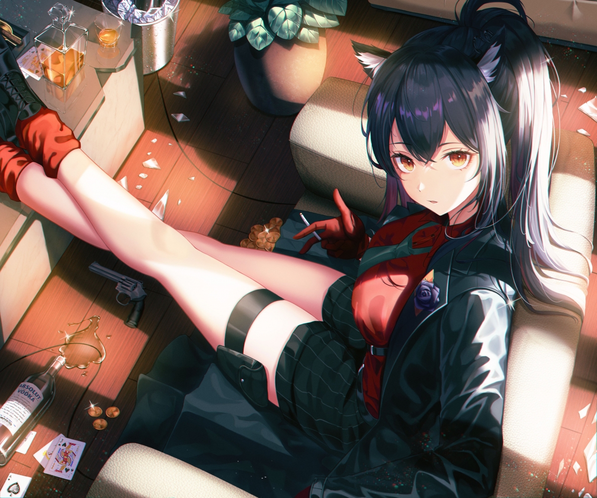 Anime girl with long hair animal ears