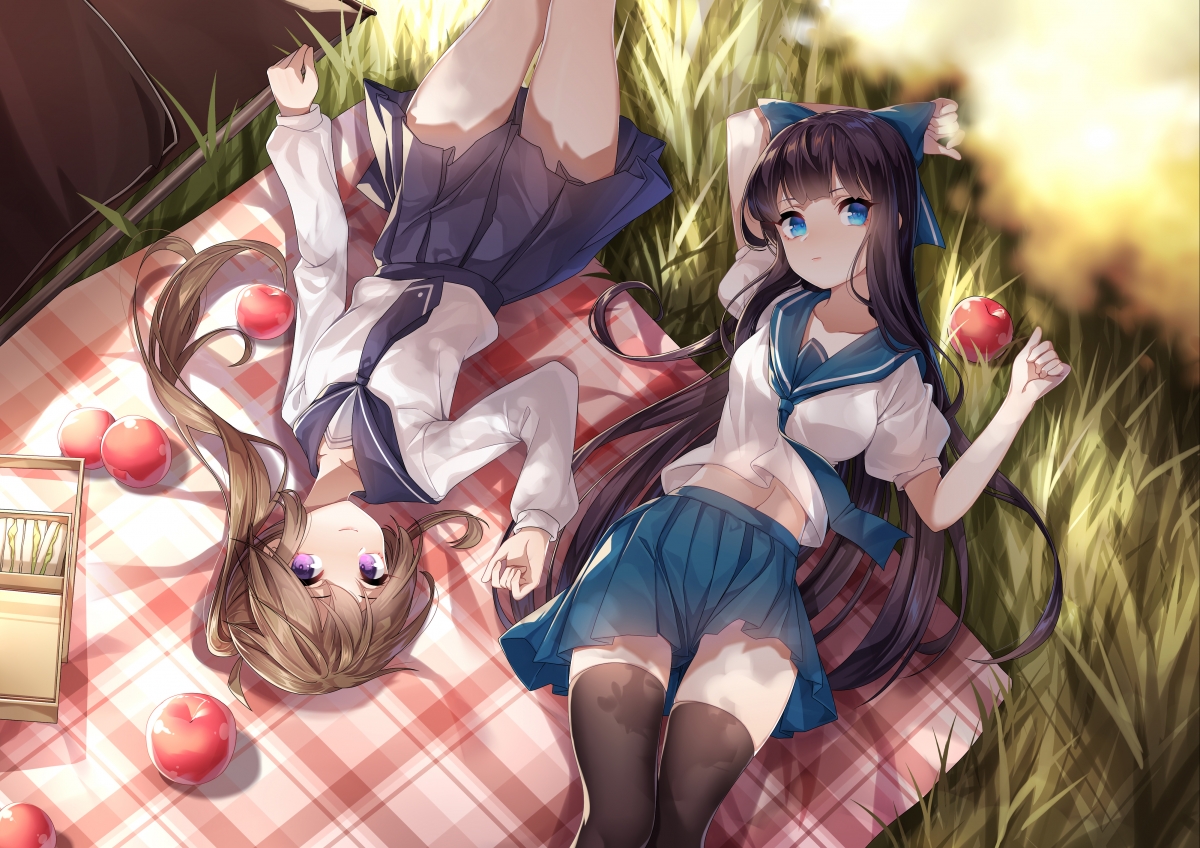 Anime girl smile school uniform outdoor