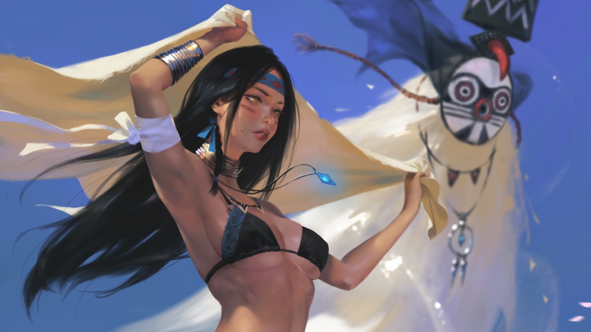 Anime girl muscle petals blowing wind