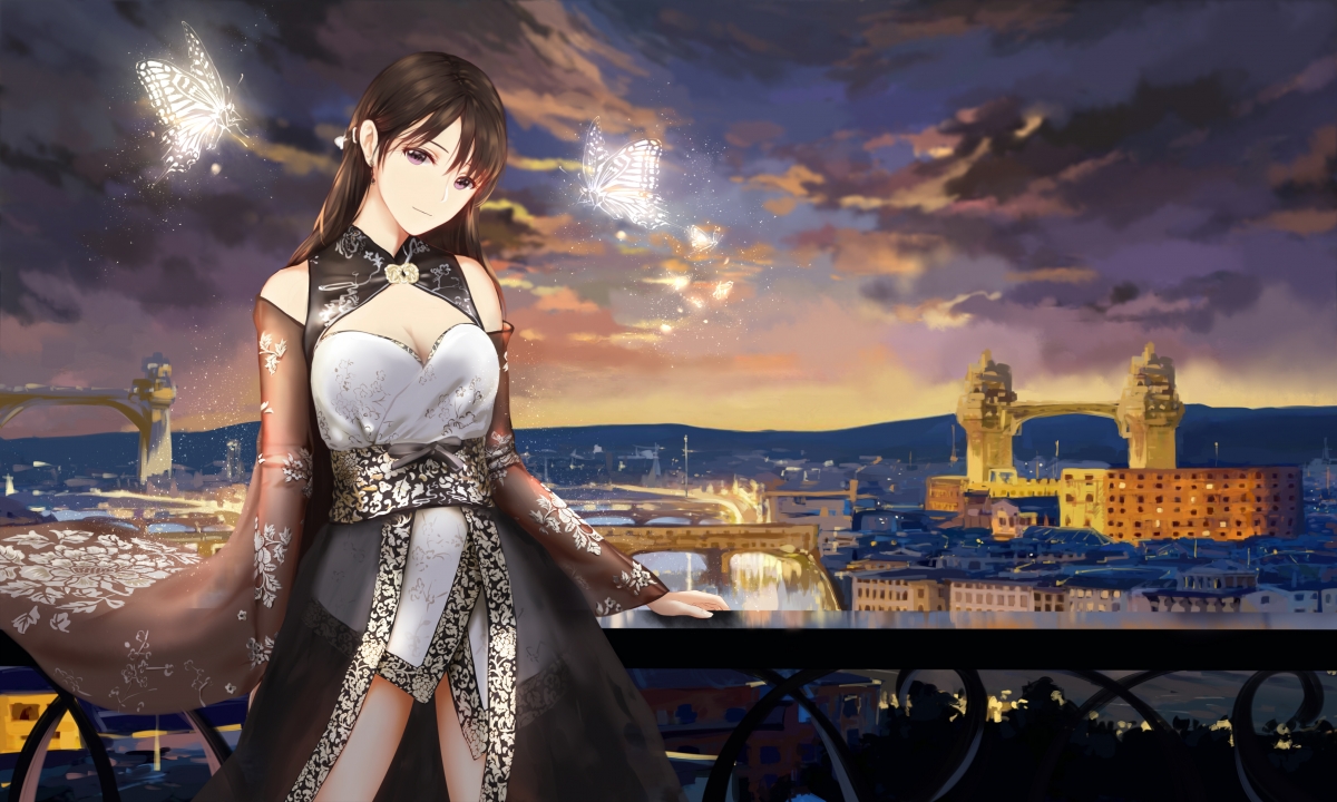 Anime girl butterfly beautiful 4k table