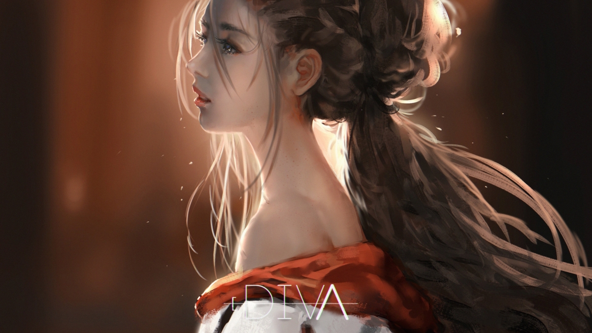 Anime girl black hair strapless 4k wall