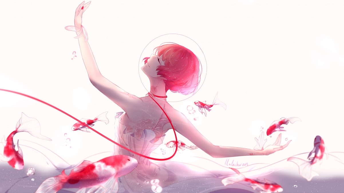 Anime girl ballet dancer fish meal