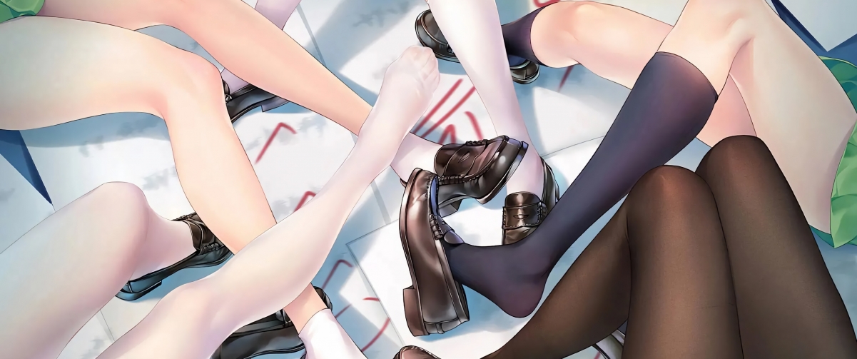 Anime beautiful legs white stockings black