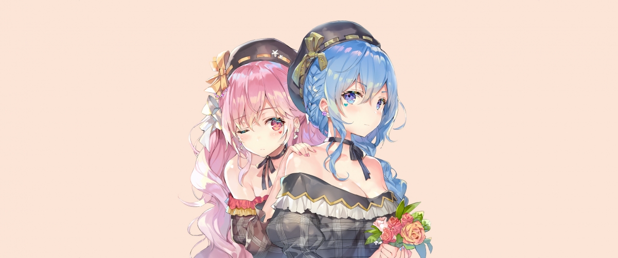 Anime sisters one left and one right 3440x1