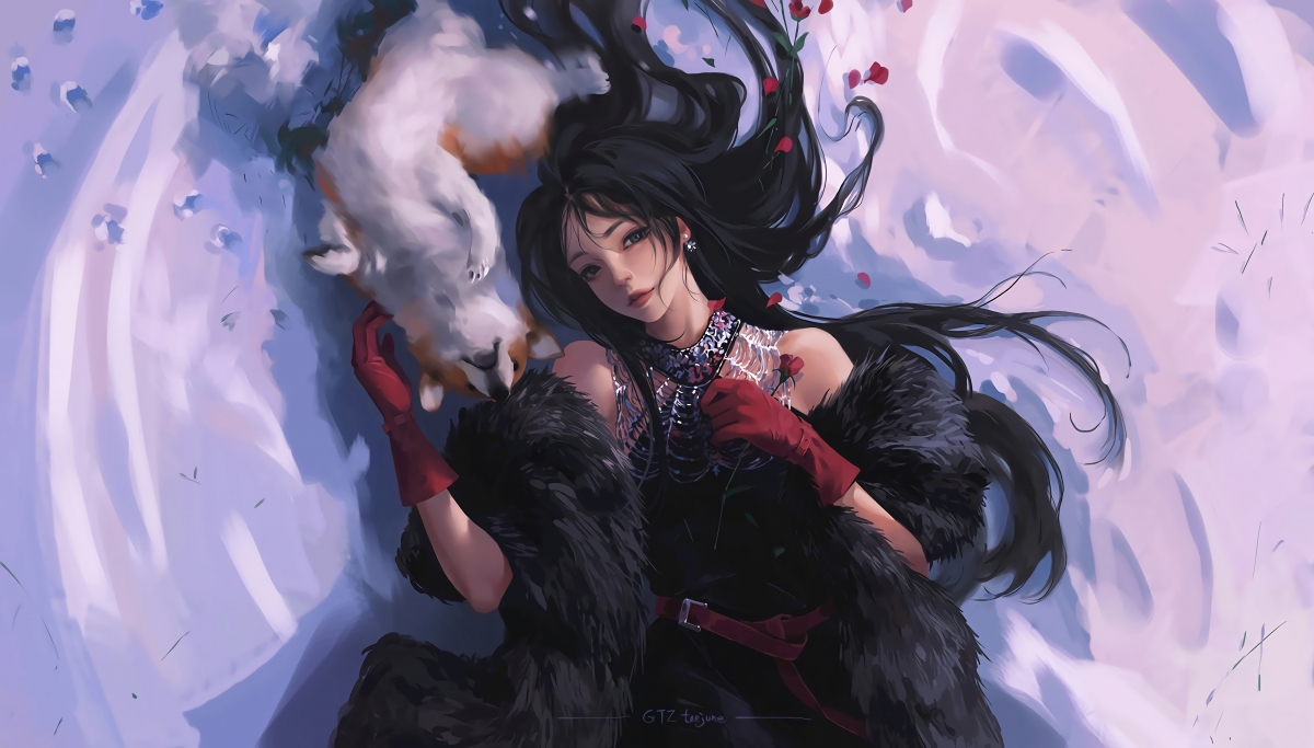 Winter girl black fur hands