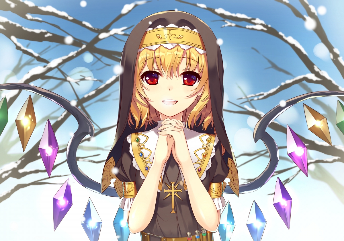 Girl praying in winter 4k anime wall
