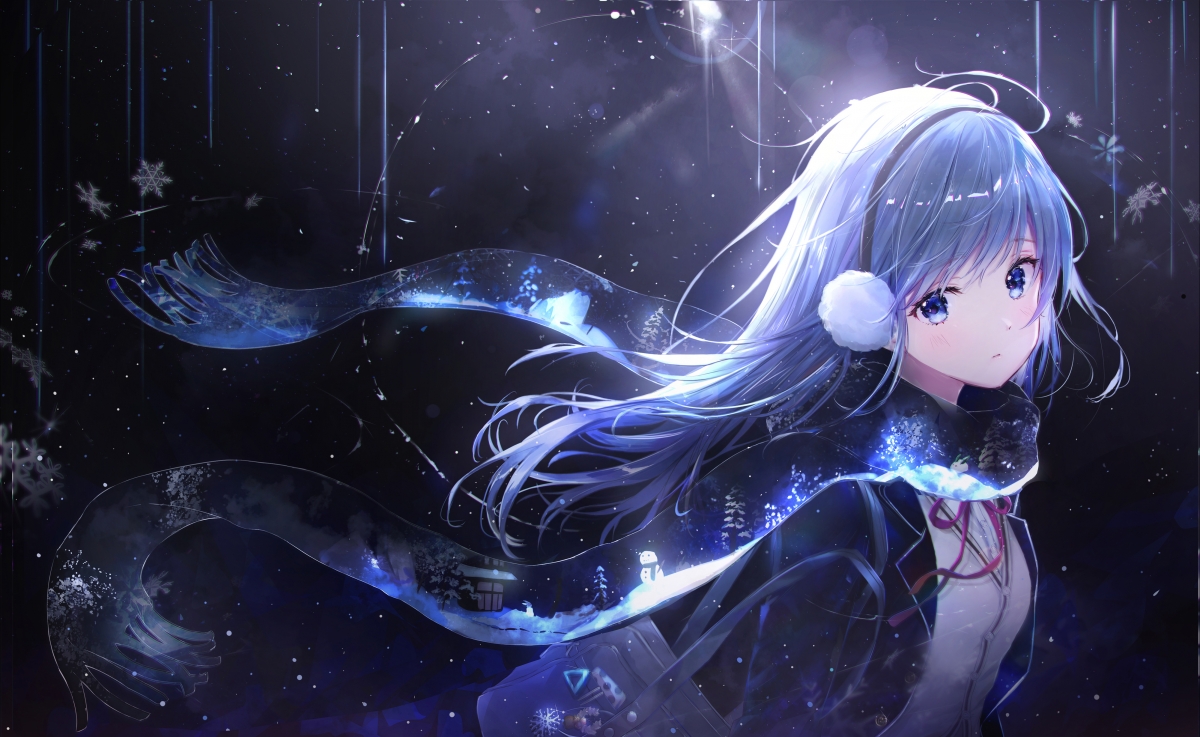 Winter snow high school girl with scarf long hair