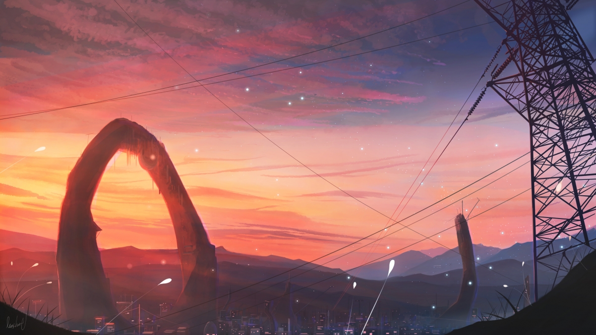 Wire Tower Beautiful Anime Scenery 4k Wall