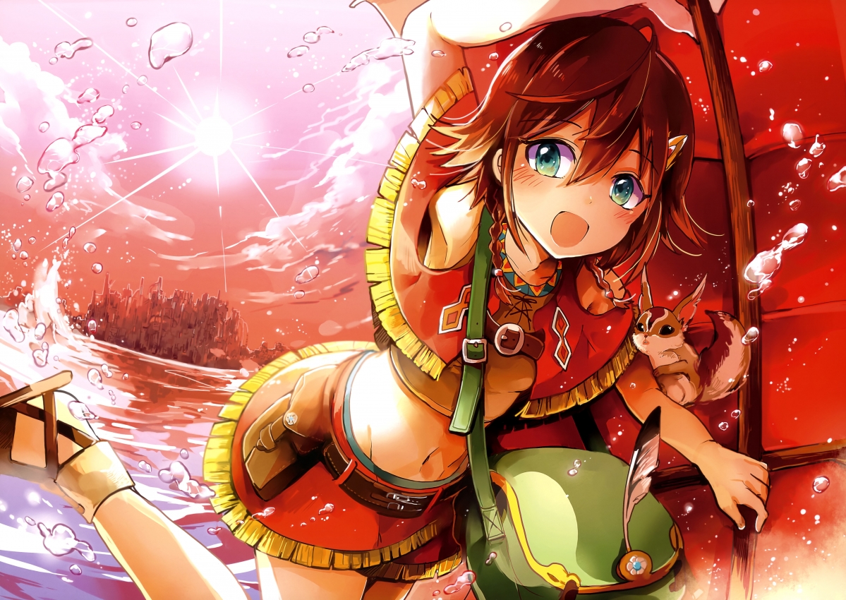Anime girl with big eyes little squirrel