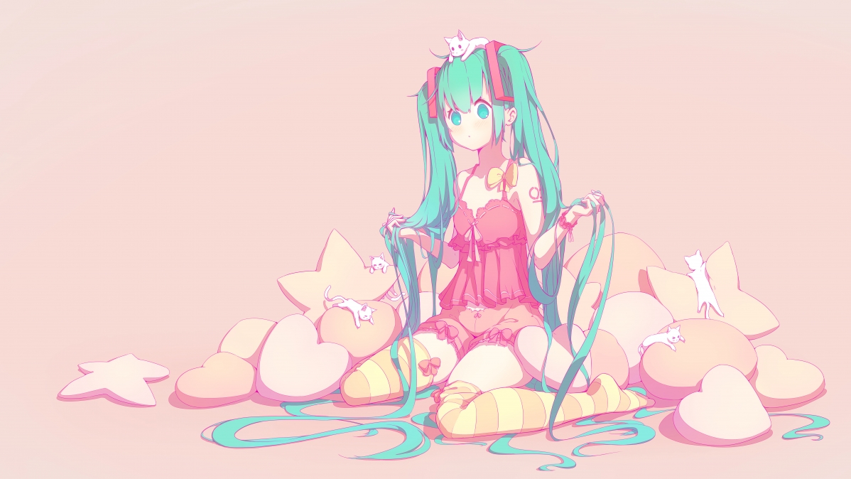 Hatsune Miku and kitten move together in 8k