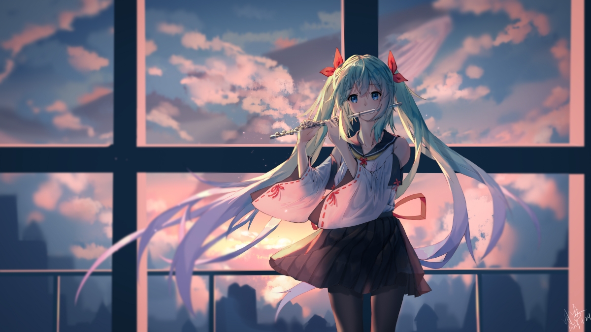 Hatsune Miku black pantyhose flute