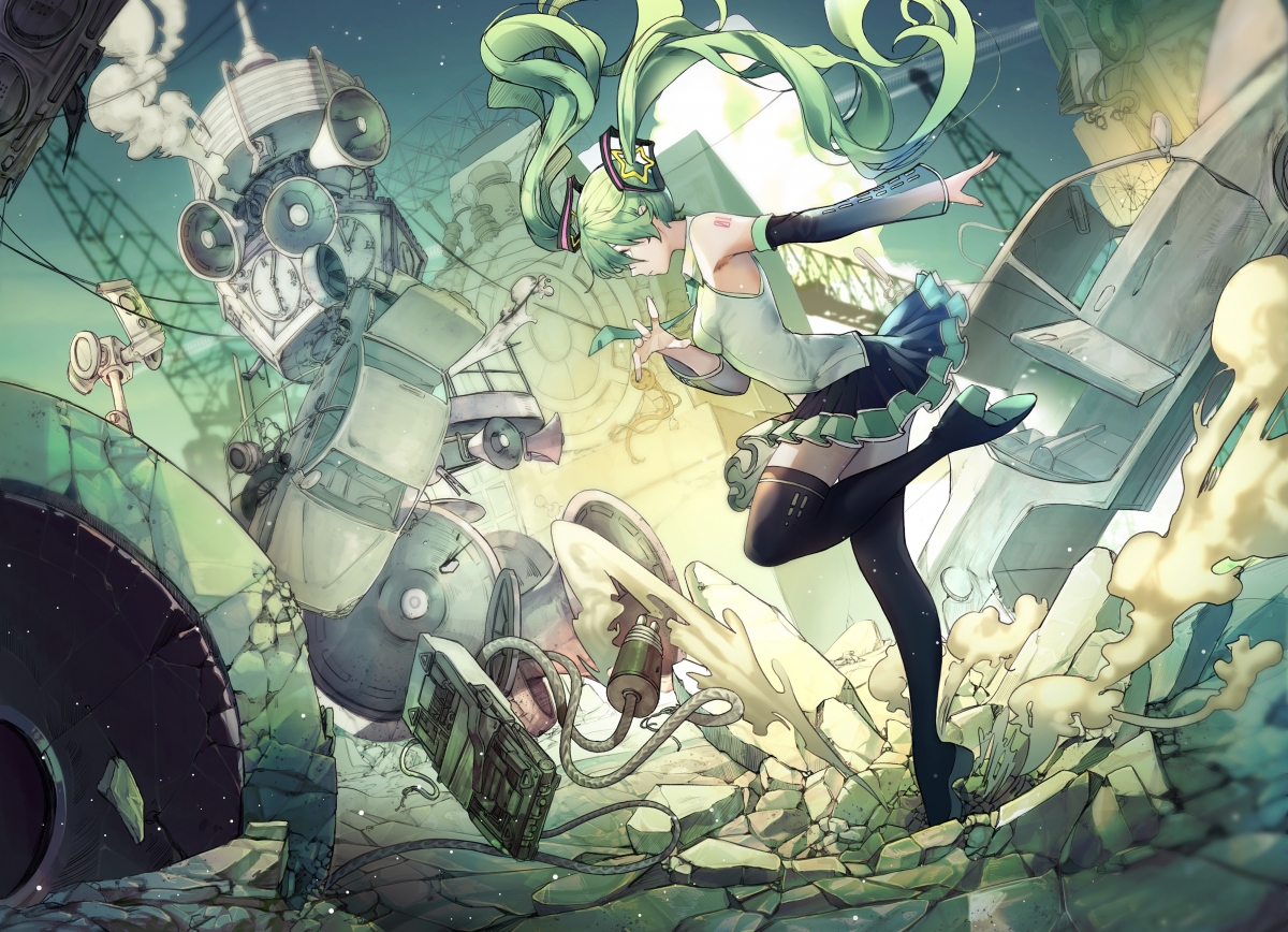 Hatsune Green Hair Mini Skirt Black