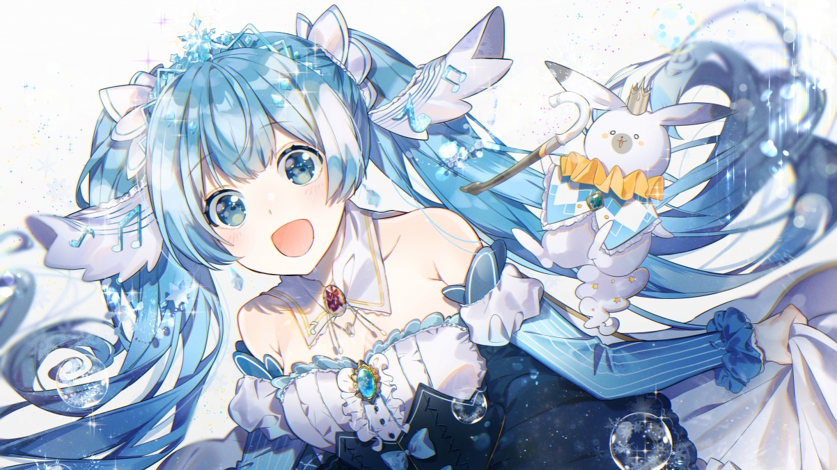 Hatsune blue eyes and blue hair bow tie