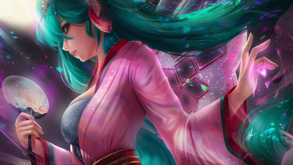 Hatsune long hair beautiful girl pink dress