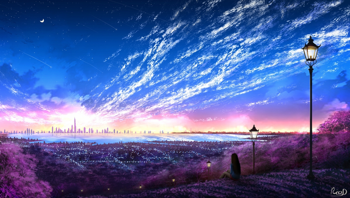 City Cloud Girl 4k Anime Wallpaper
