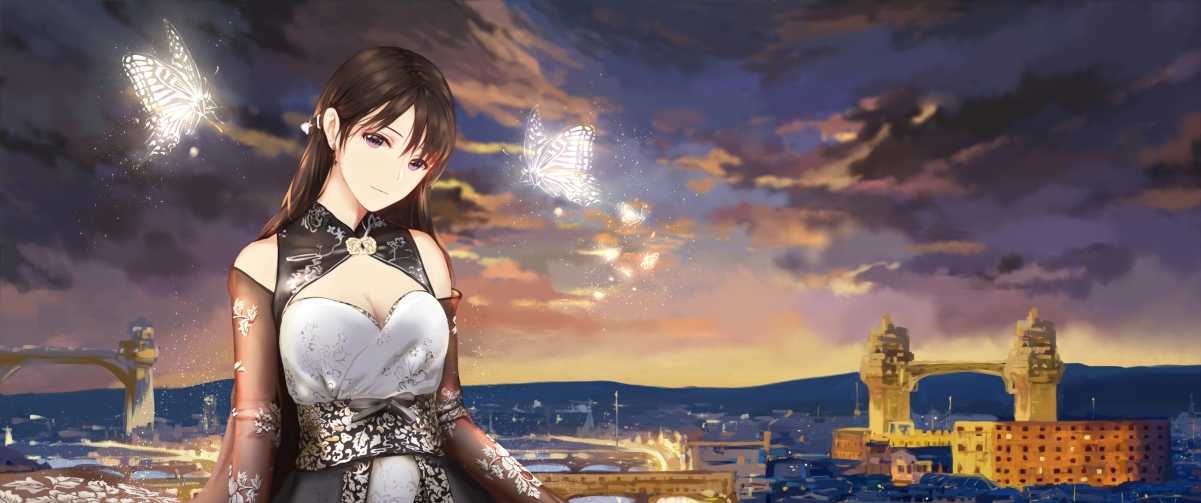 City architecture butterfly beautiful anime