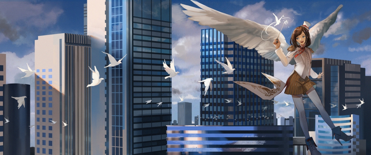 City Tower Angel Girl 3440x1