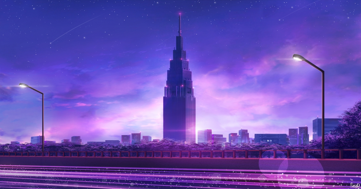 City night street lights highway day