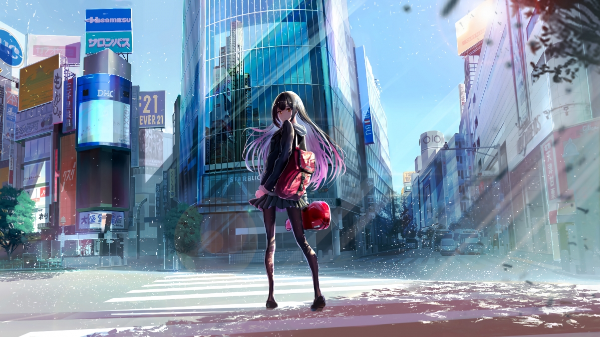 City girl schoolbag 4k anime