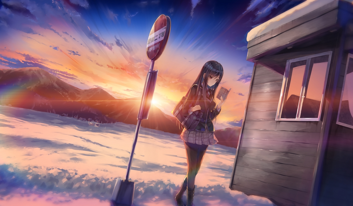 Station girl reading book sky snow
