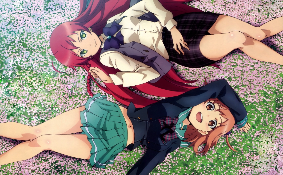 Meadow, flowers, two schoolgirls, 5