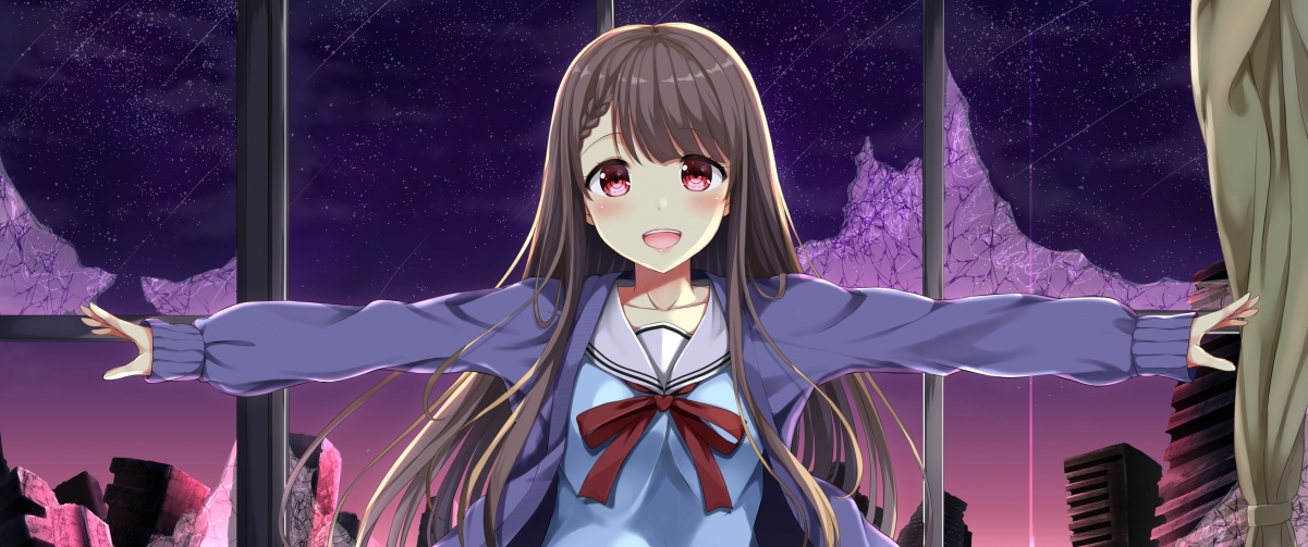 Cute anime girl in a crashing world