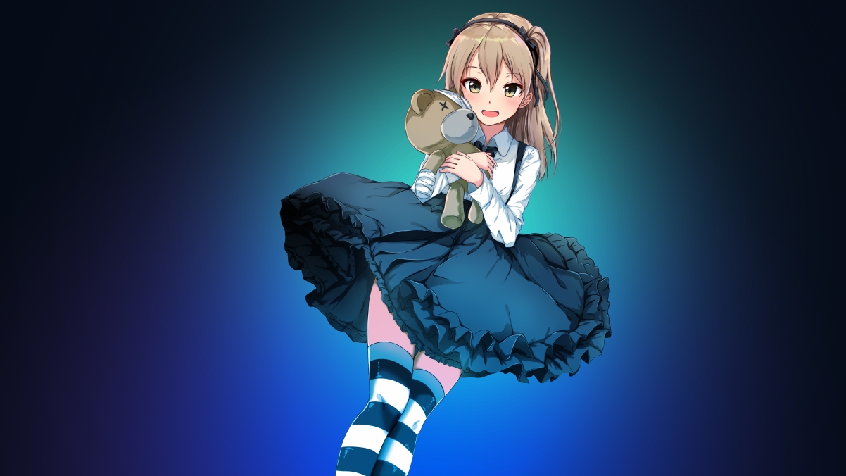 Anime girl hugging toy bear 4K