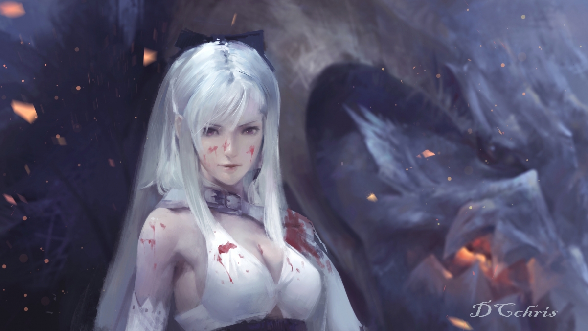 Beautiful girl with white hair illustrator 4k wallpaper