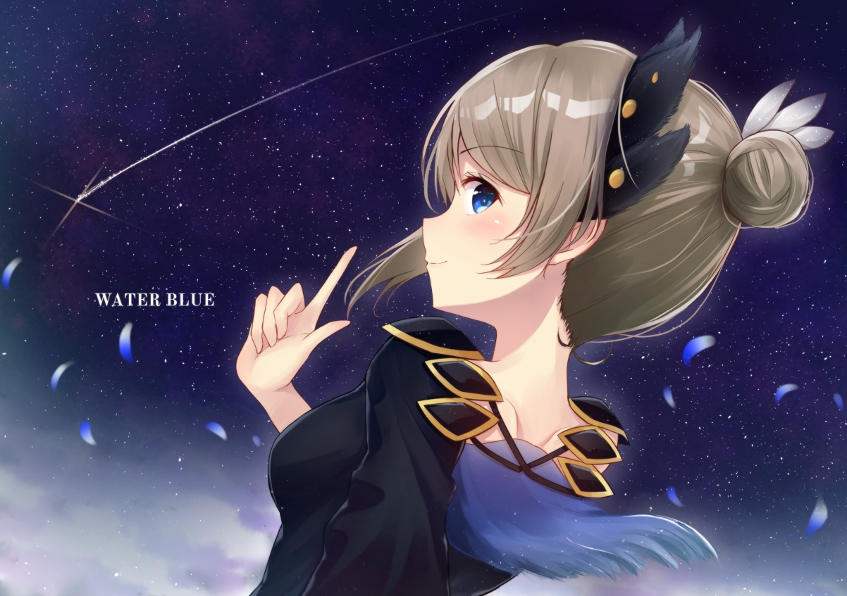 water blue starry cute anime