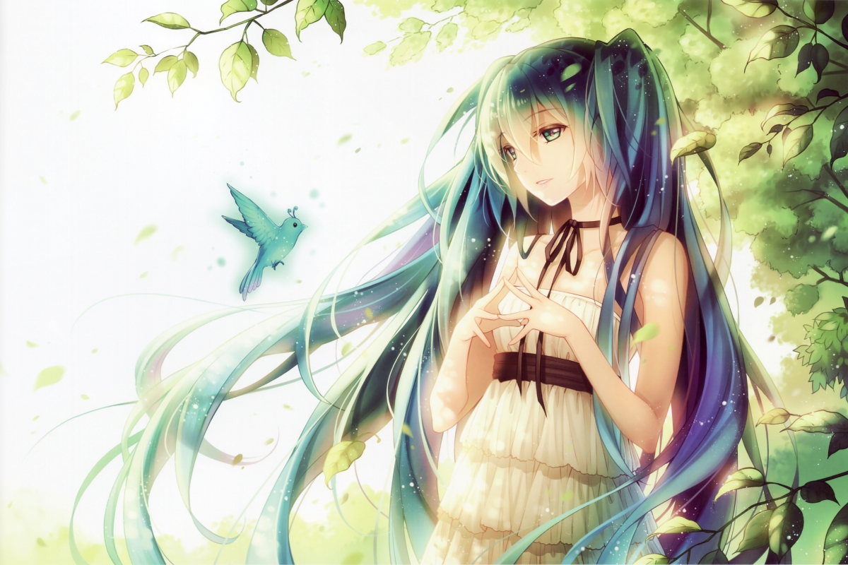 VOCALOID girl smile leaves