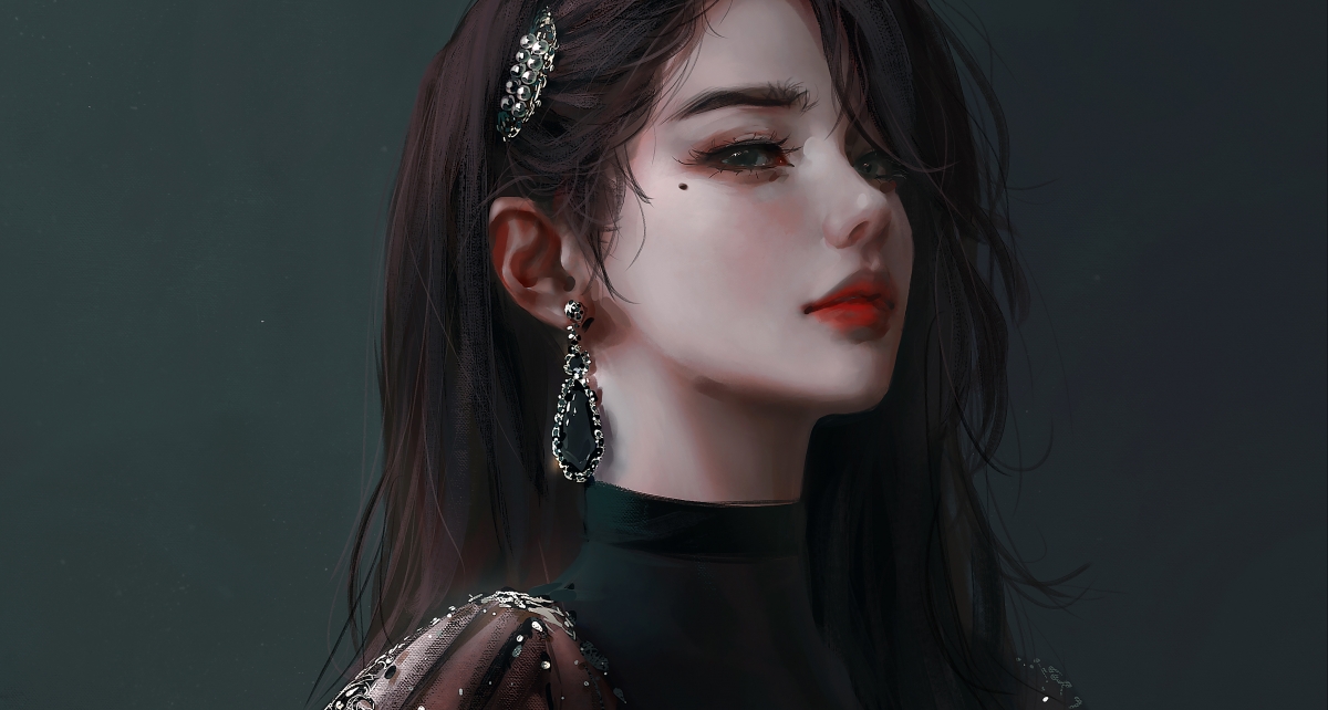 MM side face thick painting style anime beauty