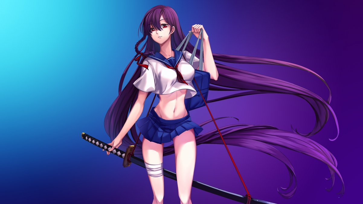 Katana Girl Purple Long Hair