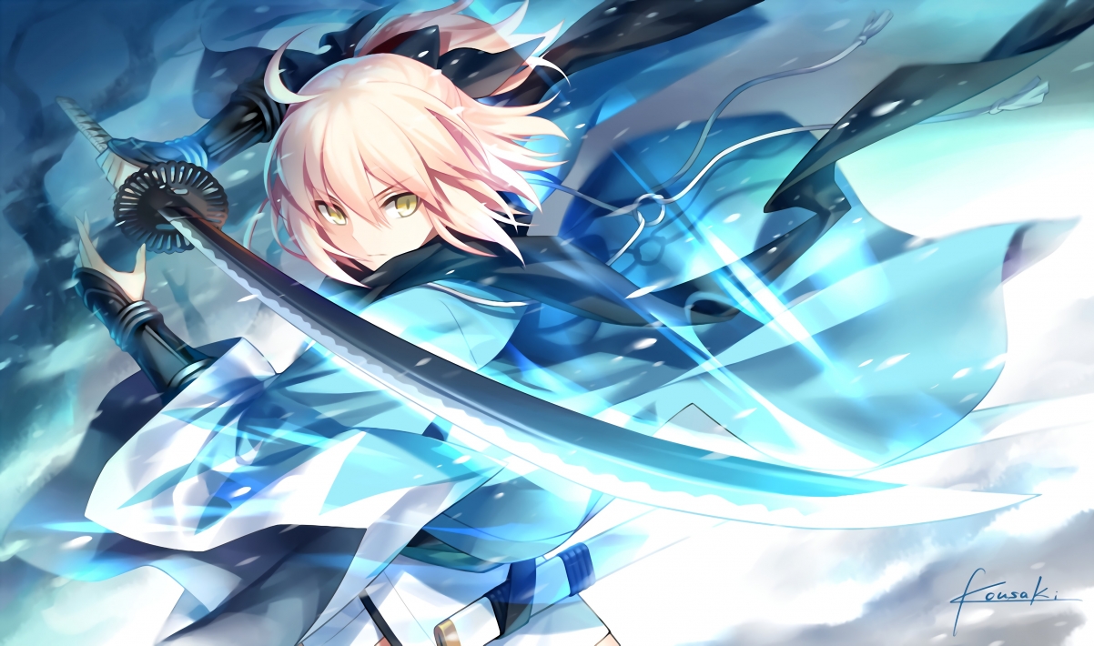 fate okita souji 4k anime wallpaper