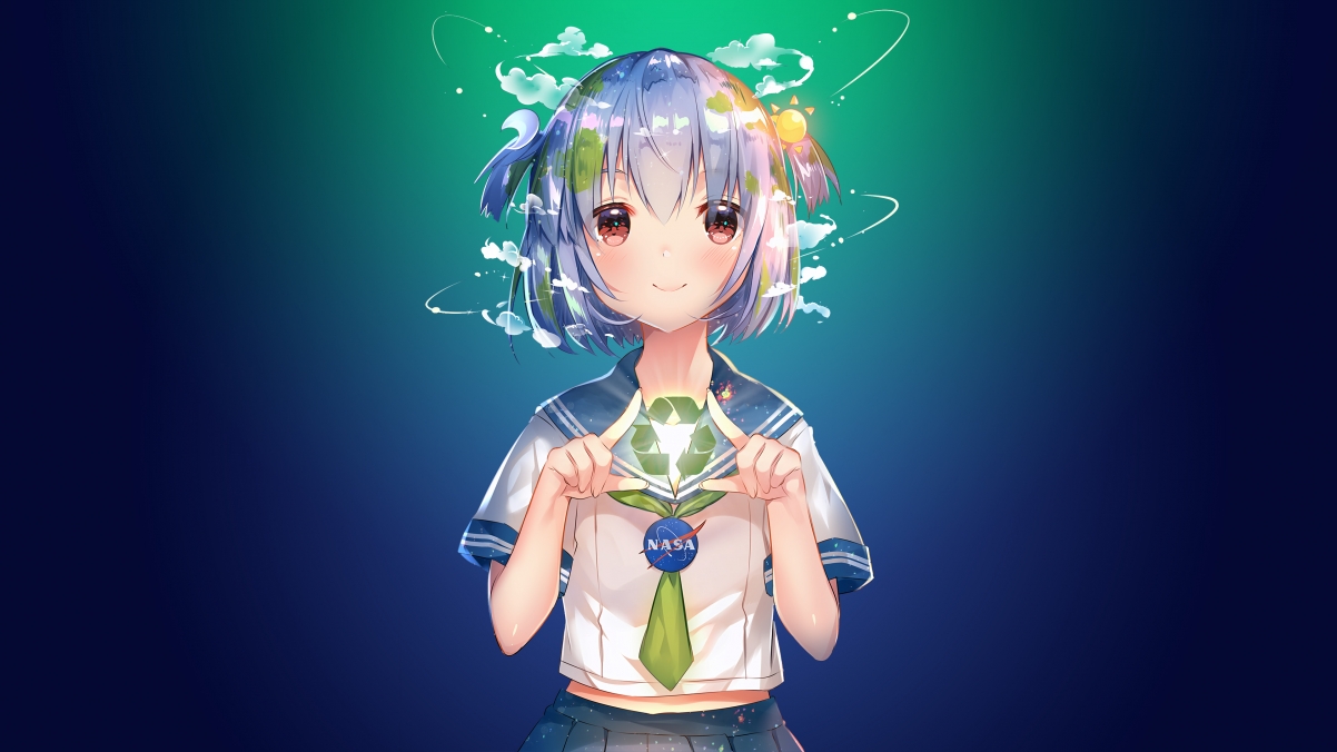 Earth-Chan cute girls in school uniform