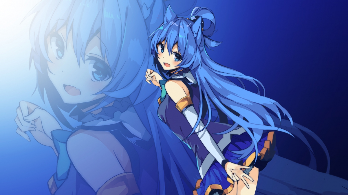 Aqua long hair anime beautiful girl 4k wall