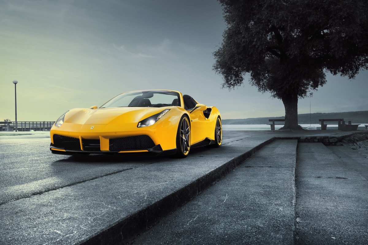 Ferrari 488 yellow sports car 4K desktop