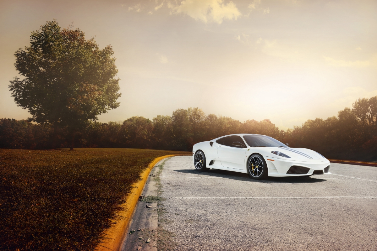 White Ferrari F430 sports car 4K wall