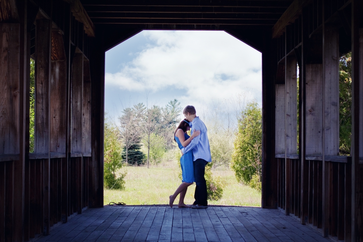 Hug, couple, pedestrian overpass