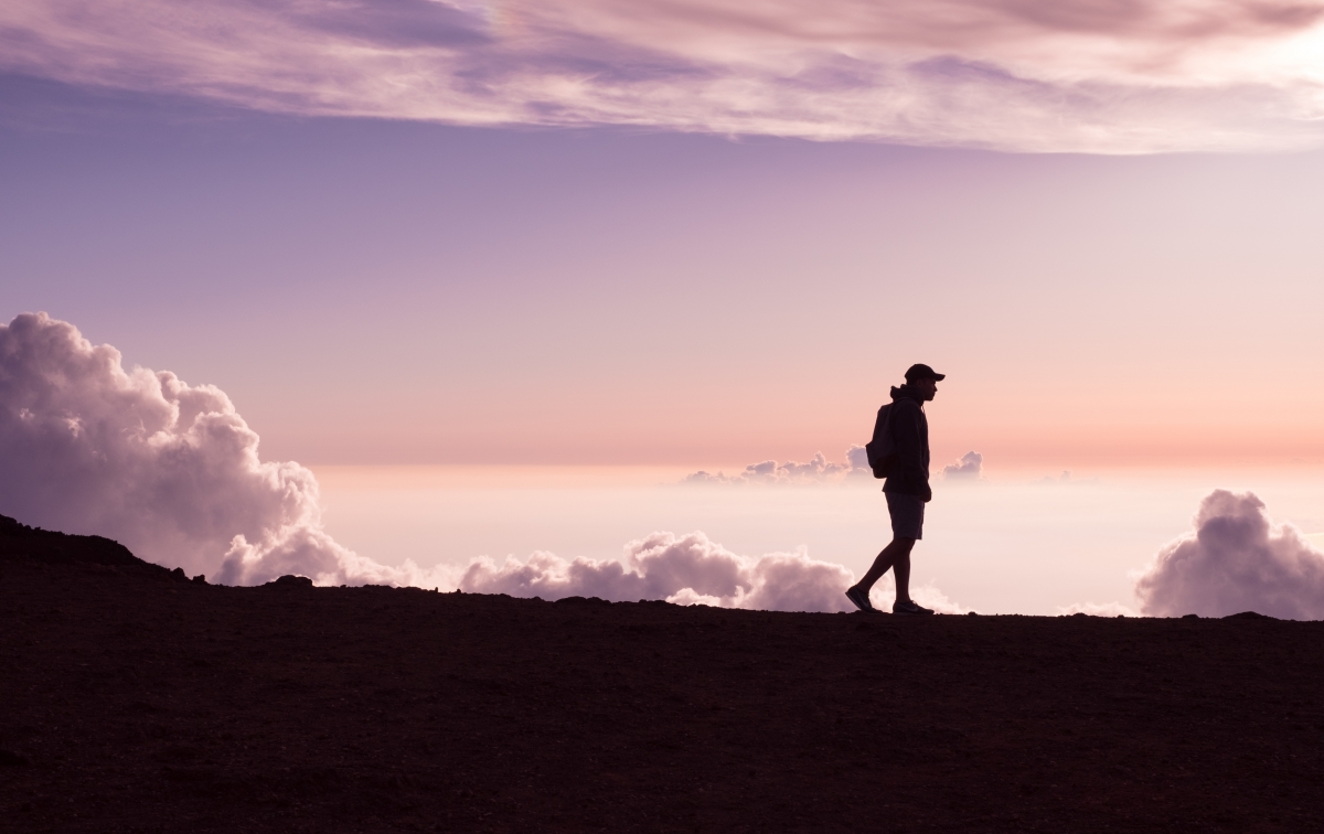 People, movement, walking on the top of the mountain, sky