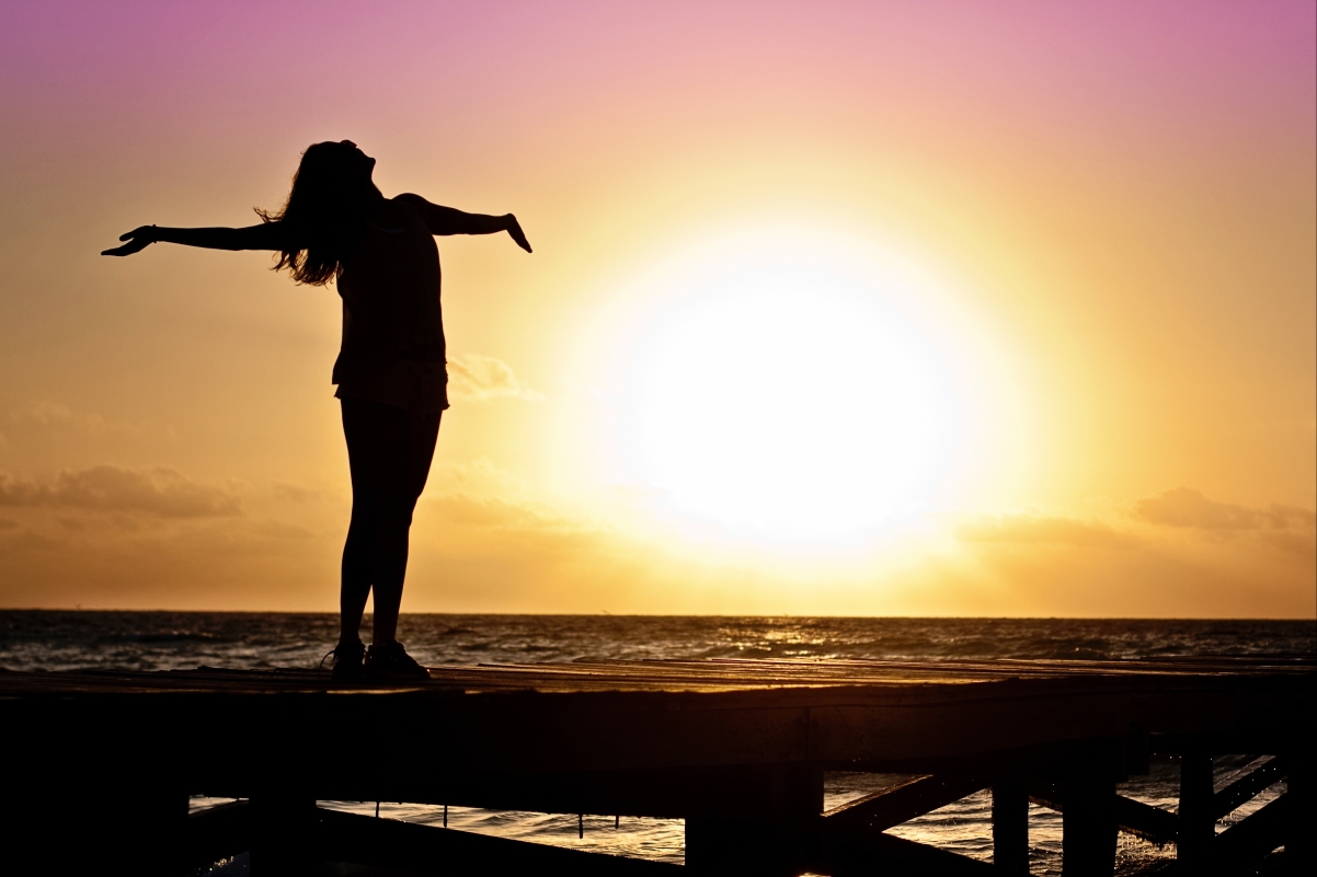 Girl free happy sun silhouette
