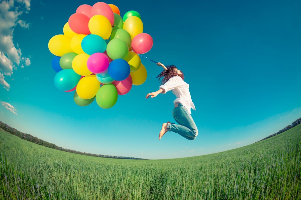 Grassland sky beauty with balloons