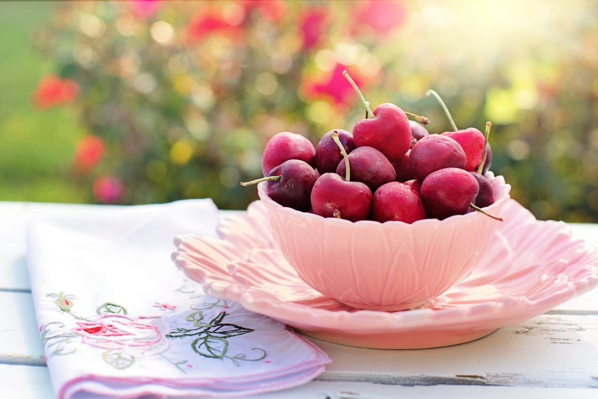 Cherry Bowl Pink Fruit 4K