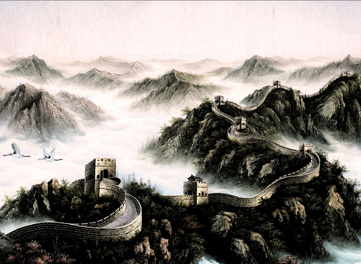 Great Wall Ink Painting 4K Landscape Wallpaper