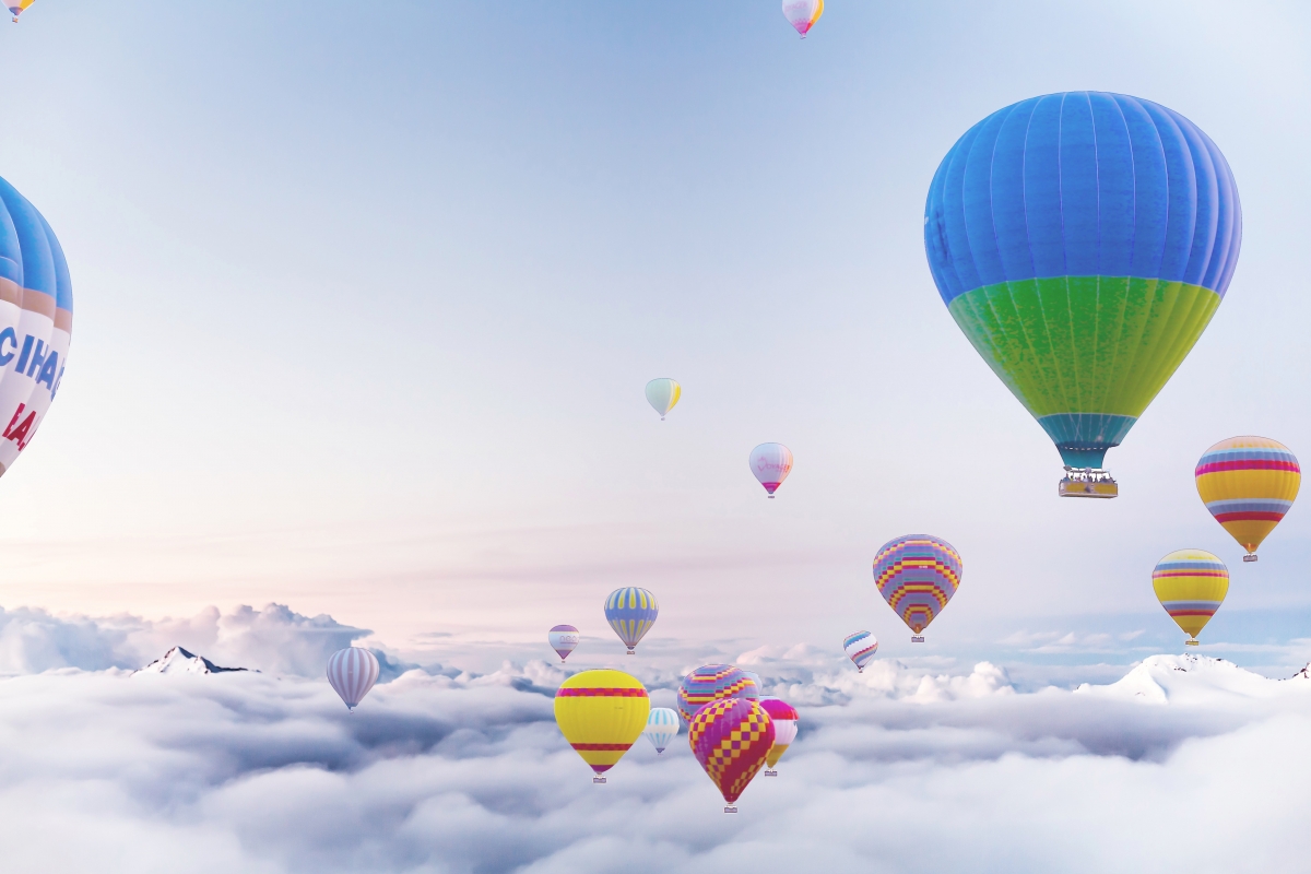 Hot air balloon on the clouds 4k picture